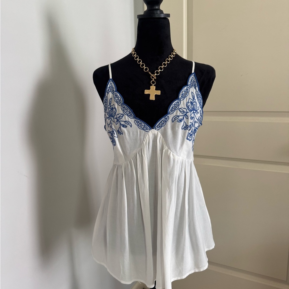 Love on a Hanger White Embellished Bustier Camisole with blue detailing